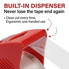 Heavy Duty Packing Tape with Dispenser 2 Pack 2.6 Mil Thick Clear 2x25yd Strong