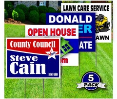 5 Pack – Custom Yard Signs-18×24-Full Color Design-Double Sided-Stakes Optional
