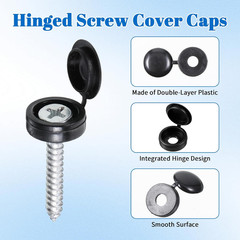150 PCS Hinged Screw Cover Caps, Black Plastic Screw Cover Caps Snap-On Hinge