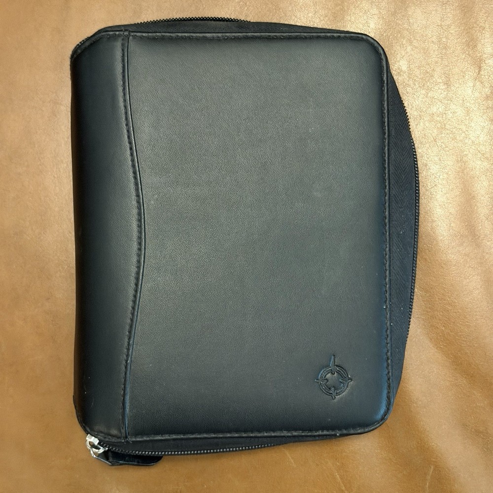 Franklin Covey Spacemaker Compact Size Binder Planner 6 Ring Zip Black Leather