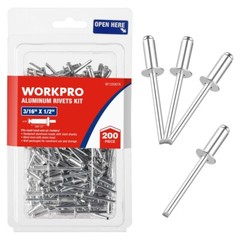 WORKPRO 200PC Aluminum Blind Rivet 3/16″x1/2″ Pop Rivet Assortment Steel Mandrel