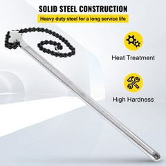 VEVOR 24″ Chain Wrench Steel Straight Handle Tool 22″ Chain 6.7″ Capacity