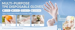 100 PCS Disposable TPE Gloves – Clear/White Plastic, Food Safe, Latex-Free,