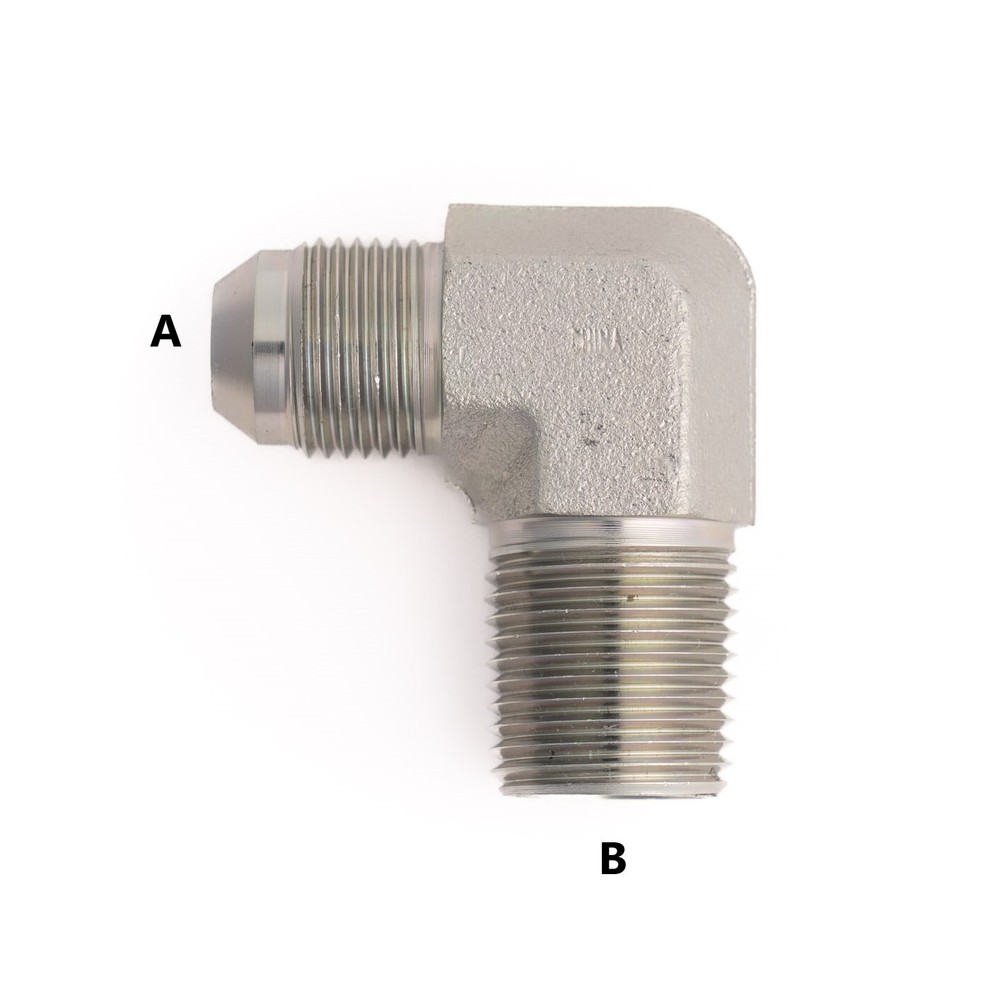 Male JIC to M Pipe 90 Elbow – 3/4-16 A, 1/2-14 B