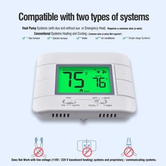 Garystat Non-Programmable Heat Pump Thermostat for House 2 Heat/1 Cool, with …