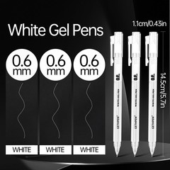 GETHPEN 0.6mm Fine Point White Gel Pens, 3-Pack for Artists 0.6mm,