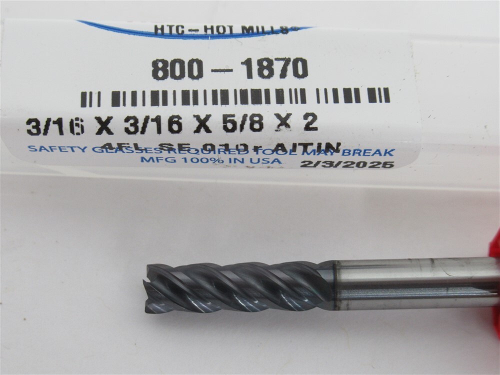 HTC Tool 800-1870 , 3/16″ Solid Carbide .010″ Corner Radius Square End Mill