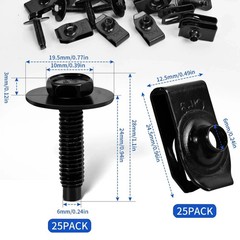 50Pack M6-1.0 U Clips Automotive Kit with Speed Nuts and Screw Clips – Universal