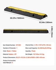 VEVOR Cable Protector Ramp Rubber Cord Cover 22000 lbs/axle Capacity 1 Channel
