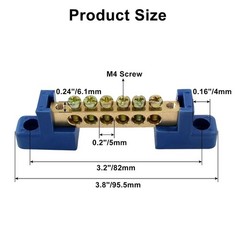 Compact 8 Position Blue Brass Screw Terminal Bus Bar for Automotive & Marine Use