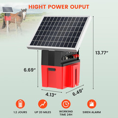Solar-Powered Electric Fence Charger with Alarm,1.2 Joule Output, up to 20 Miles