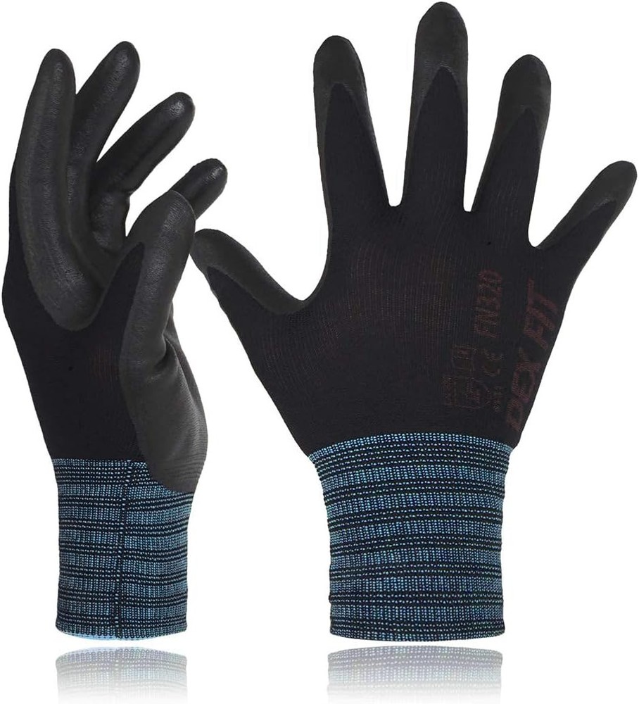 DEX FIT Premium Nylon Work Gloves FN320 – Firm Nitrile Large(1 Pair), Black