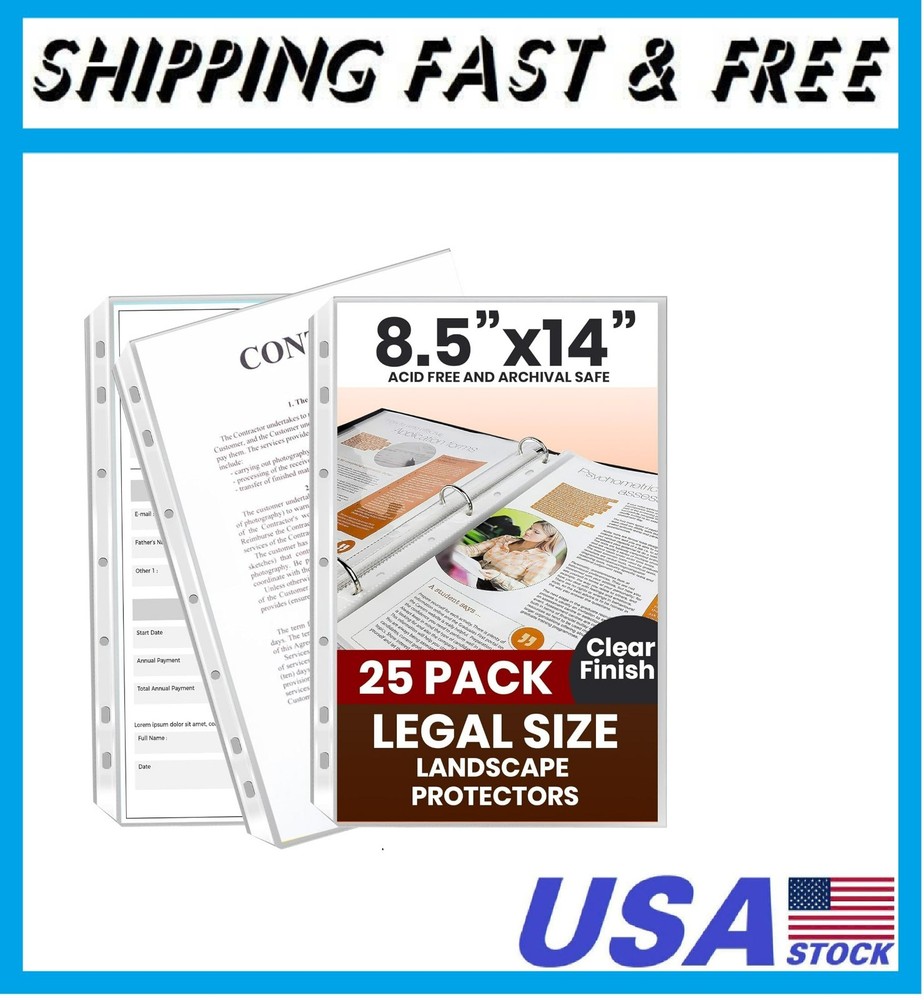 25 Pack of 8.5×14 Legal Size Heavyweight Long Clear Sheet Protectors