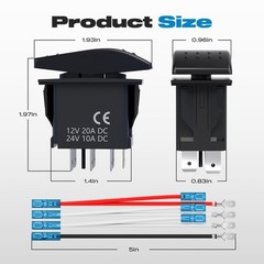 3 Position Rocker Switch, Waterproof ON/Off/ON 12V 20A 24V10A Rocker Switch 7…