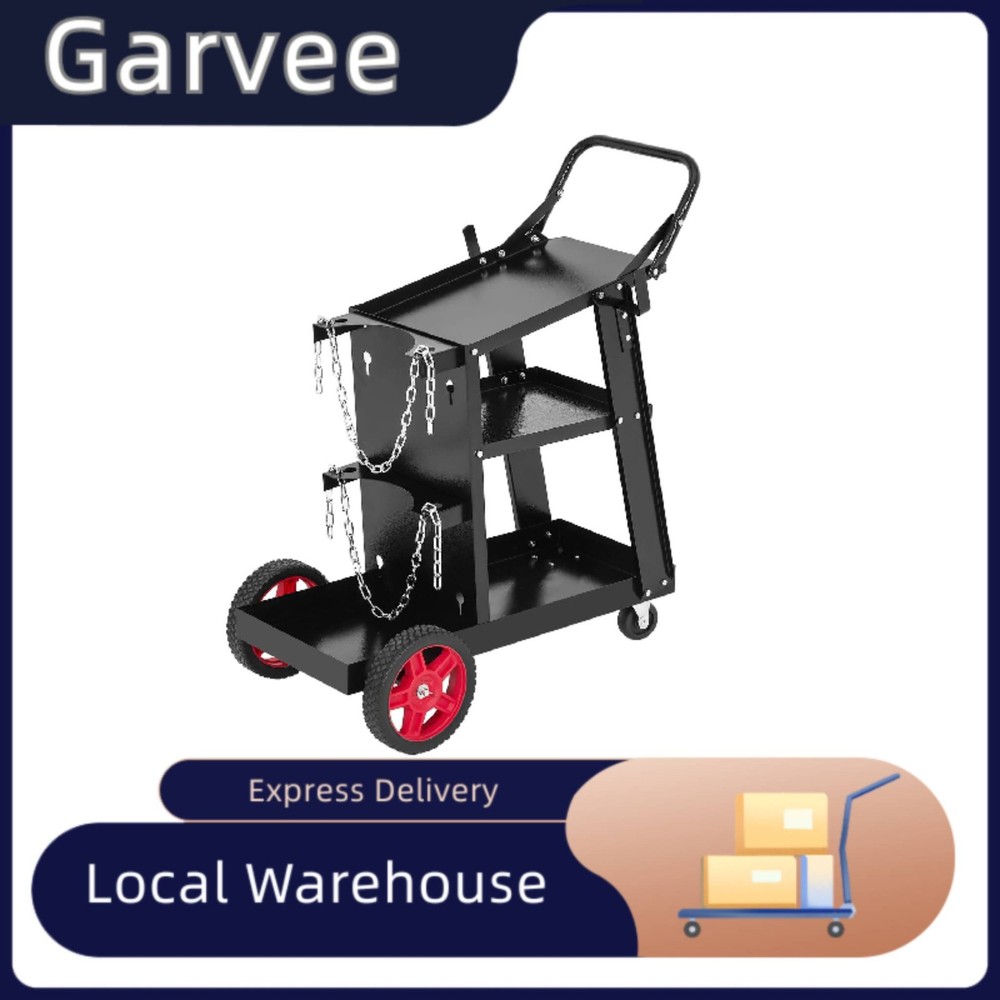 Built-In Gas Tank Holder And Push Handle Equip This Welding Cart, Three Layer Ca