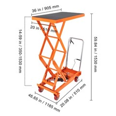 VEVOR Hydraulic Lift Table Cart 770 lbs Manual Double Scissor Lift Table 59″
