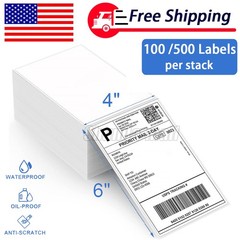 100-2000 4″x6″ Fanfold Direct Thermal Shipping Labels for Zebra Rollo Printers