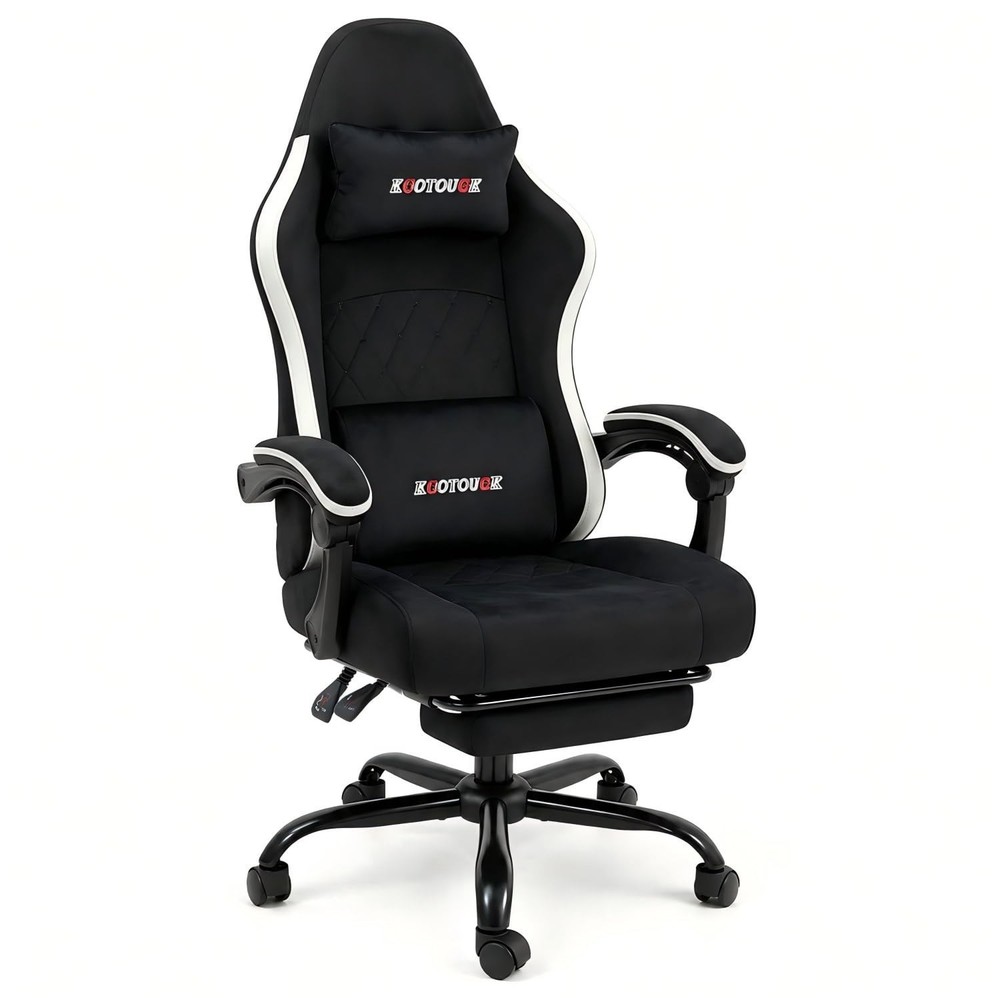 Fabric Gaming Chair with Footrest Lumbar Support Adjustable High Back Desk Chair