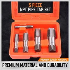 5-Piece NPT Pipe Tap Kit with Heavy-Duty Storage Case, Premium Carbon Steel