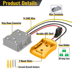 DC 20V to 12V Step Down Converter Compatible with Dewalt 20V Battery