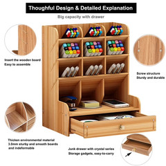 Marbrasse Wooden Desk Organizer DIY Pen Holder 12 Cab Marker Art Supply Storage