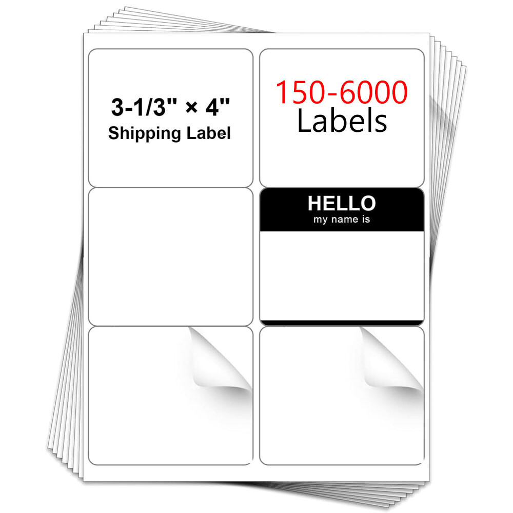 3 1/3″ x 4″ 6000 Labels 6UP Address Shipping Self Adhesive Ink Jet Laser Sticker