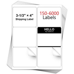 3 1/3″ x 4″ 6000 Labels 6UP Address Shipping Self Adhesive Ink Jet Laser Sticker