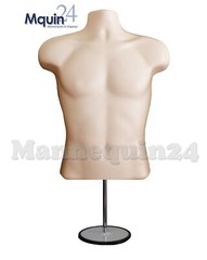 5 Pack Flesh Mannequin Male Torso Dress Forms + 5 Table Top Stands + 5 Hangers