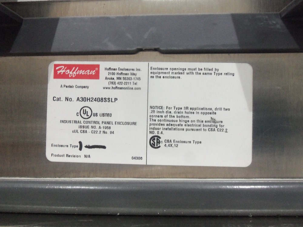 Hoffman A30H2408SSLP Industrial Control Panel Enclosure
