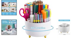Stylish White Rotating Pen Holder – 5-Compartment Organization Solution
