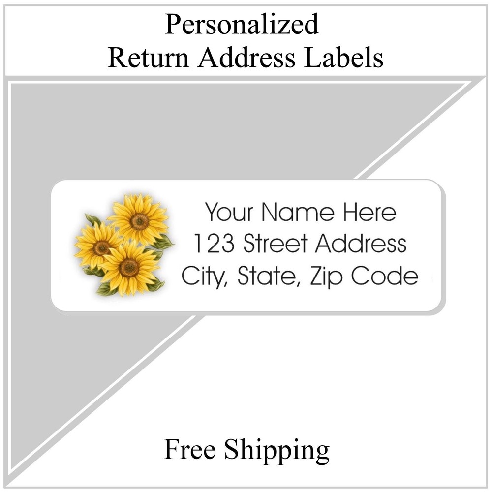 60 Return Address Labels Personalized Printed 3/4 x 2 1/4 Sunflowers