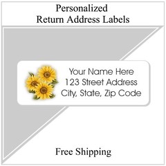 60 Return Address Labels Personalized Printed 3/4 x 2 1/4 Sunflowers