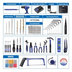 Jar-Owl 21V Tool Set Drill 350 In-Lb Torque 0-1350Rmp Variable Speed 10Mm 3/8