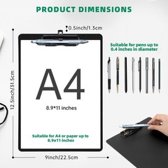 6 PCS Black Plastic Clipboard Pen Holder Low Profile Clip A4 Letter 8.5×11 In