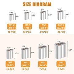 320 Pcs Aluminum Crimping Loop Sleeve 8 Sizes Wire Rope Sleeves Ferrules Kit