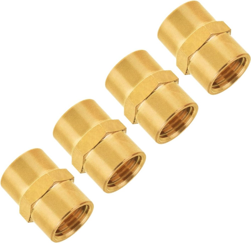 4-Pack 1/4 Inch Female Hex Couplings, 1/4” NPT Female Brass Hex Nipple