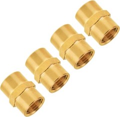 4-Pack 1/4 Inch Female Hex Couplings, 1/4” NPT Female Brass Hex Nipple