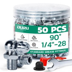 OURU 50PCS 1/4″-28 SAE Grease Fittings Kit, Zerk Grease Fittings 90 Degree wi…