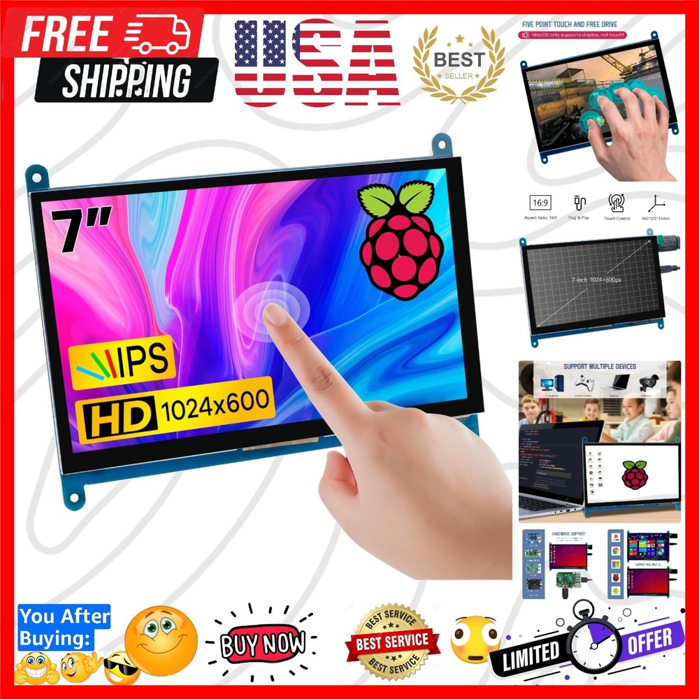 7 Inch IPS LCD Touch Screen Display Panel 1024×600 Capacitive Screen HDMI Mon…
