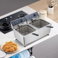 1700W 11L Electric Deep Fryer Commercial Stainless Steel Dual Basket Drain Valve