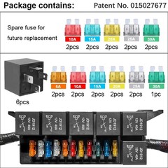 12V Fuse Relay Box with 6 Relays and 11 Way ATC/ATO Blade Fuses, Pre-Wired Fu…
