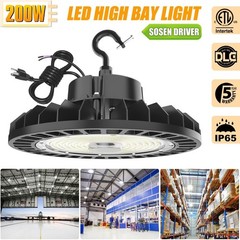 4Pack 200W-30000LM LED High Bay Light with US Plug Cable UFO Light for Warehouse