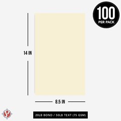 8.5 x 14 Cream Pastel Color Paper, Legal Size, 20lb Bond (75gsm), 100 Sheets