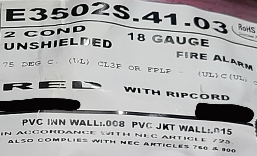 Carol E3502S 18/2C Solid Plenum Fire Alarm Security Wire Cable FPLP Red /100ft