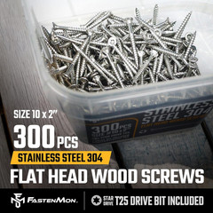 Stainless Steel Deck Screws #10×2 Inches 304 Grade 300 Pieces T25 Star Drive
