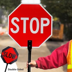 18×18 Inch Stop Slow Sign with Metal Handle Double Sided Reflective Traffic