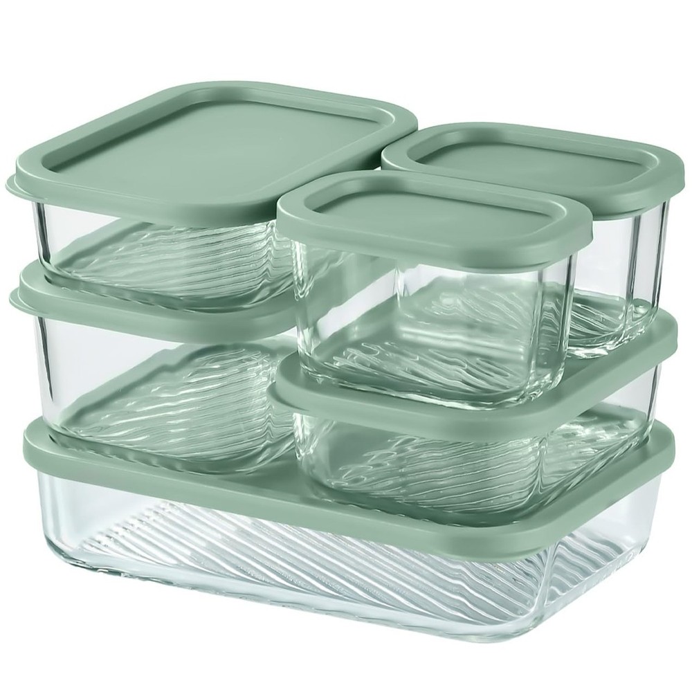 EATEX 6 Pack Glass Meal Prep Containers with Grooved Base, 6 Stackable BPA Fr…