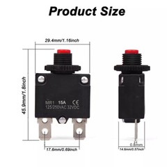 2x 15A 125/250V Push Button Reset Overload Protector Thermal Circuit Breaker NEW