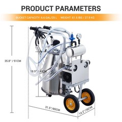 Milking Machine, 6.6 Gallon/25L Stainless Steel Milk Bucket Portable Electric