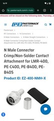 Type N Male (PLUG) STRAIGHT Non-Solder Pin Connector For LMR-400 Cable (NMX-X)